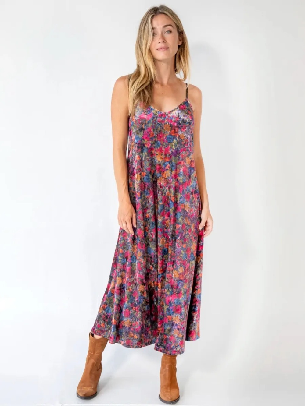 Natural Life Gracie Velvet Slip Dress Dark Floral Garden Maxi * TAKEN IN *